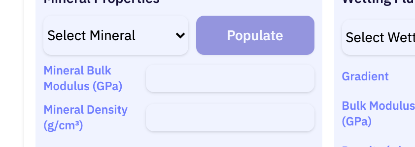 The Mineral properties section of the app